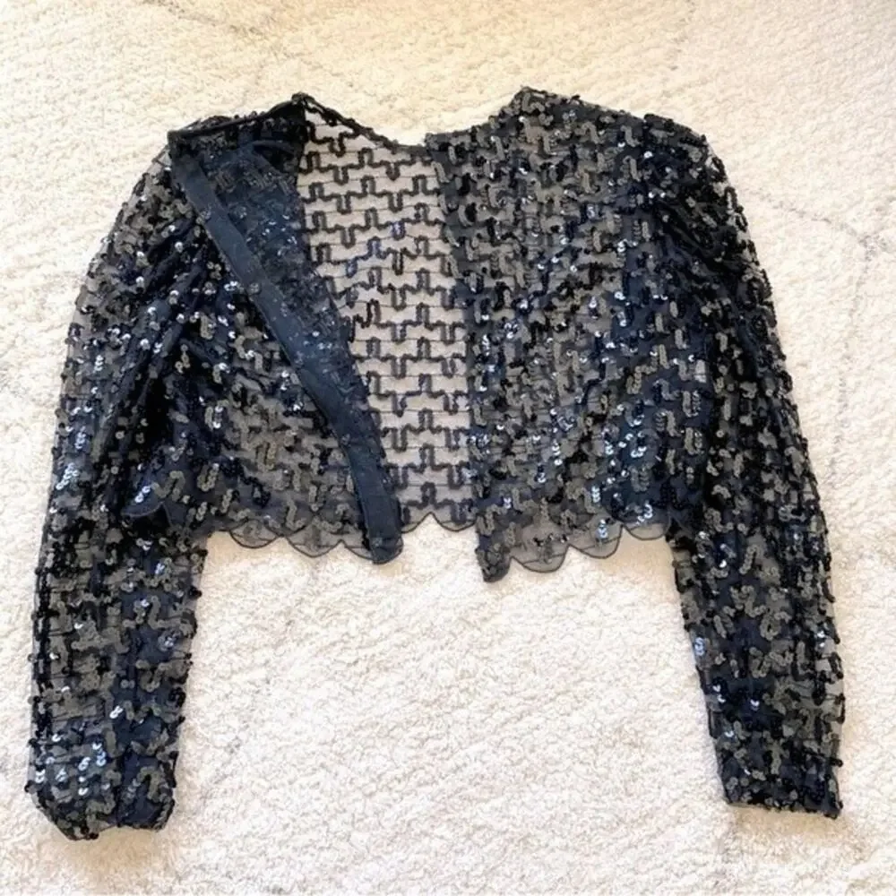 Handmade Black Sheer Sequin Top Size S-M